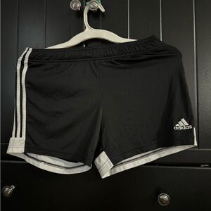 Adidas athletic shorts, size medium, black with white stripes